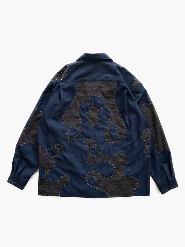 Hand-stitched Sashiko Shirt with Wave Motif No.033