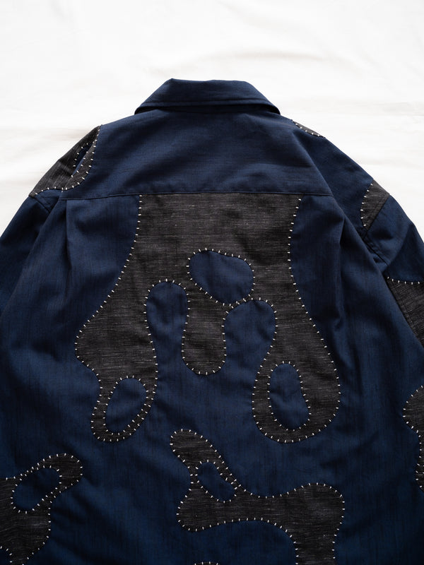 Hand-stitched Sashiko Shirt with Wave Motif No.033