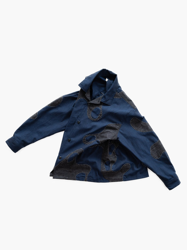 Hand-stitched Sashiko Shirt with Wave Motif No.033