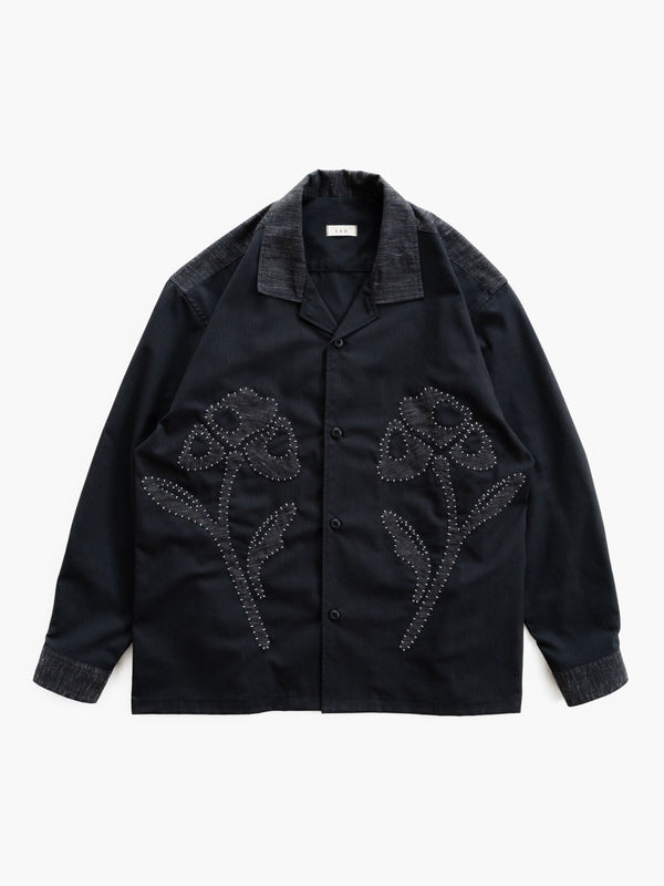 Hand-stitched Sashiko Shirt with Flower Motif No.034
