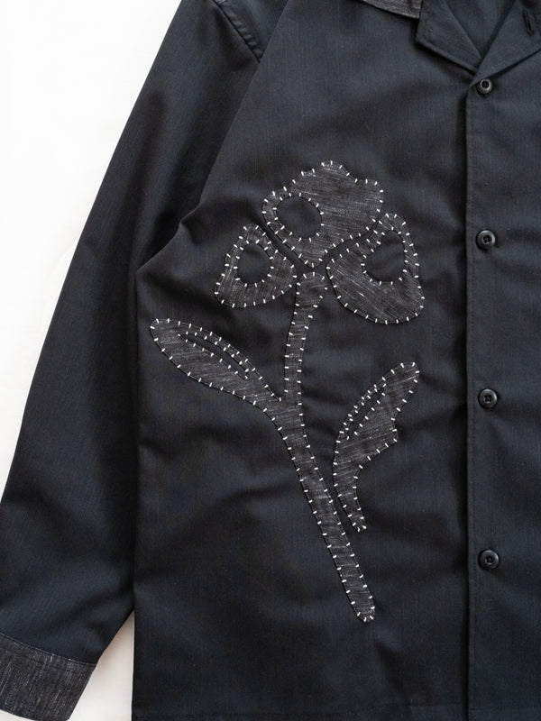 Hand-stitched Sashiko Shirt with Flower Motif No.034