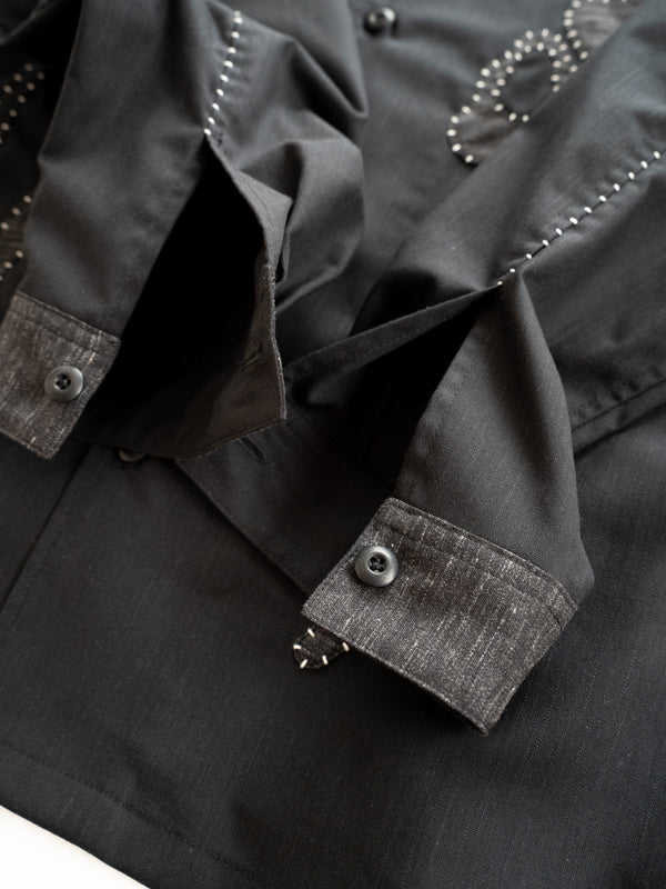 Hand-stitched Sashiko Shirt with Flower Motif No.034