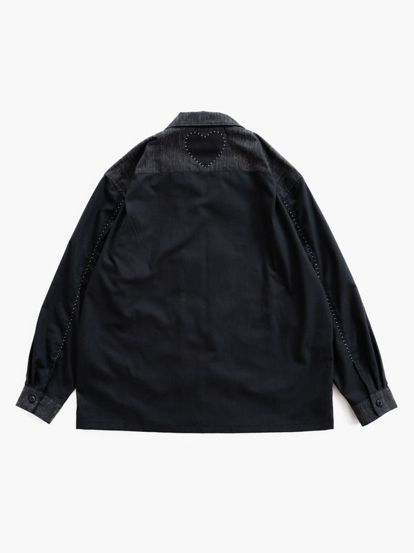 Hand-stitched Sashiko Shirt with Flower Motif No.034