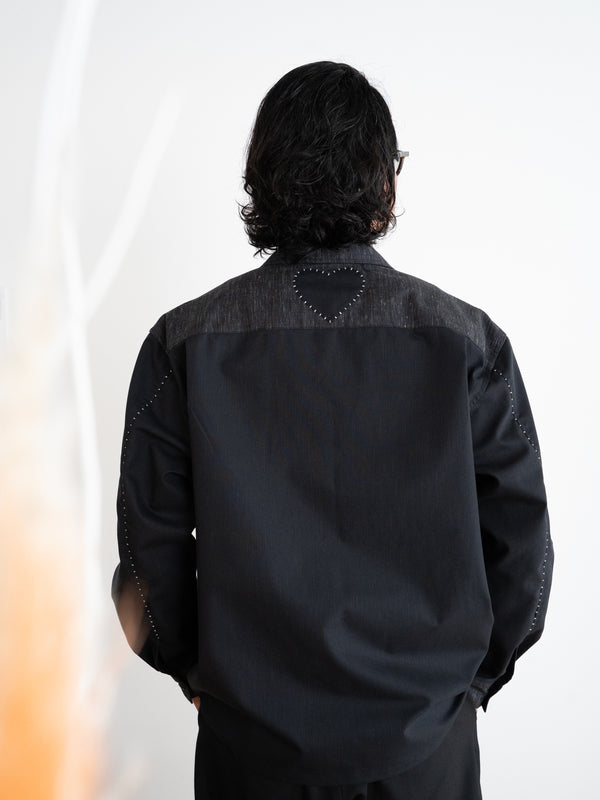 Hand-stitched Sashiko Shirt with Flower Motif No.034
