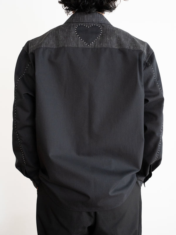 Hand-stitched Sashiko Shirt with Flower Motif No.034