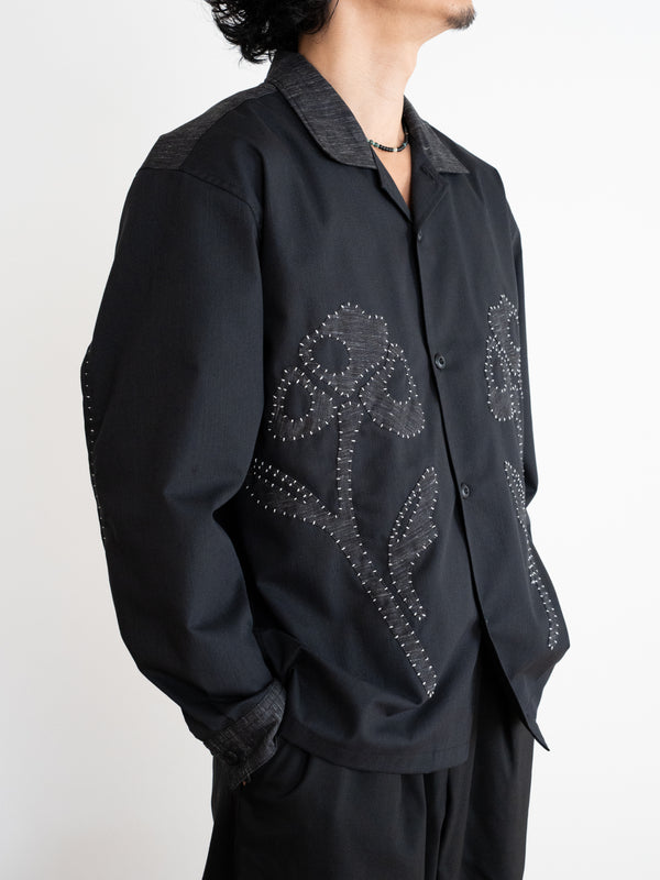 Hand-stitched Sashiko Shirt with Flower Motif No.034