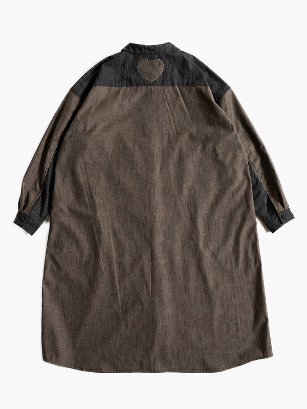 Hand-stitched Sashiko Shirt Dress with Clover Motif No.036