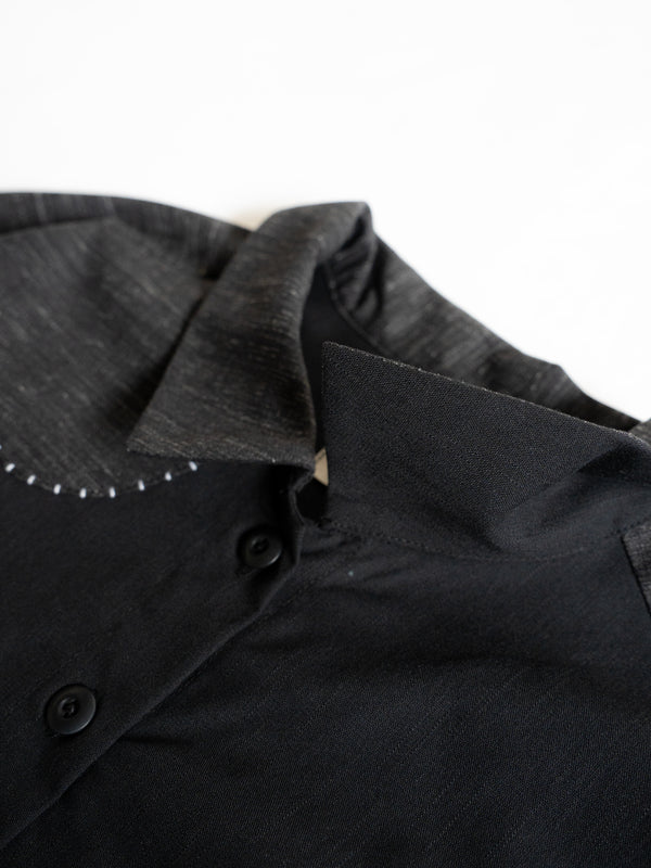 Hand-stitched Sashiko Shirt Dress with Wave Motif No.037