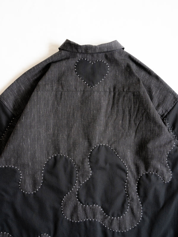 Hand-stitched Sashiko Shirt Dress with Wave Motif No.037