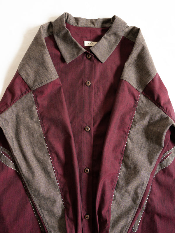 Hand-stitched Sashiko Shirt Dress with Flower Motif No.035