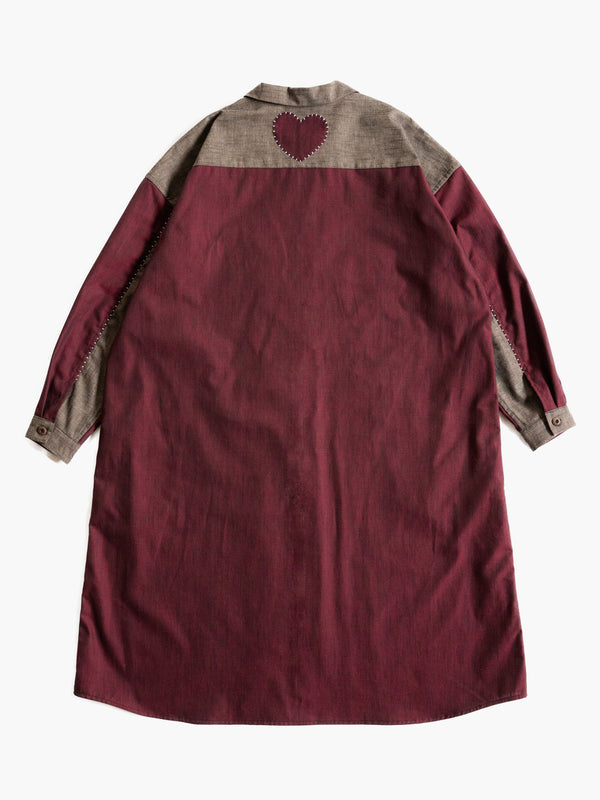 Hand-stitched Sashiko Shirt Dress with Flower Motif No.035