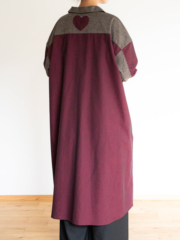 Hand-stitched Sashiko Shirt Dress with Flower Motif No.035
