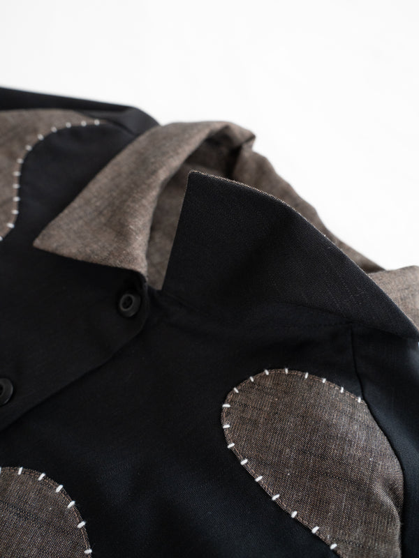 Hand-stitched Sashiko Shirt Dress with Wave Motif No.038
