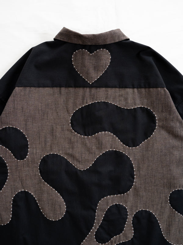 Hand-stitched Sashiko Shirt Dress with Wave Motif No.038