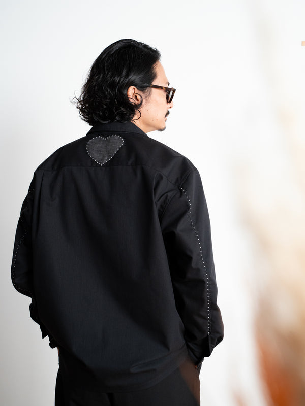 Hand-stitched Sashiko Shirt with Seahorse Motif No.039