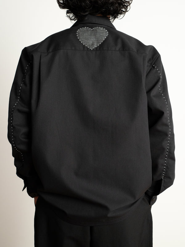 Hand-stitched Sashiko Shirt with Seahorse Motif No.039