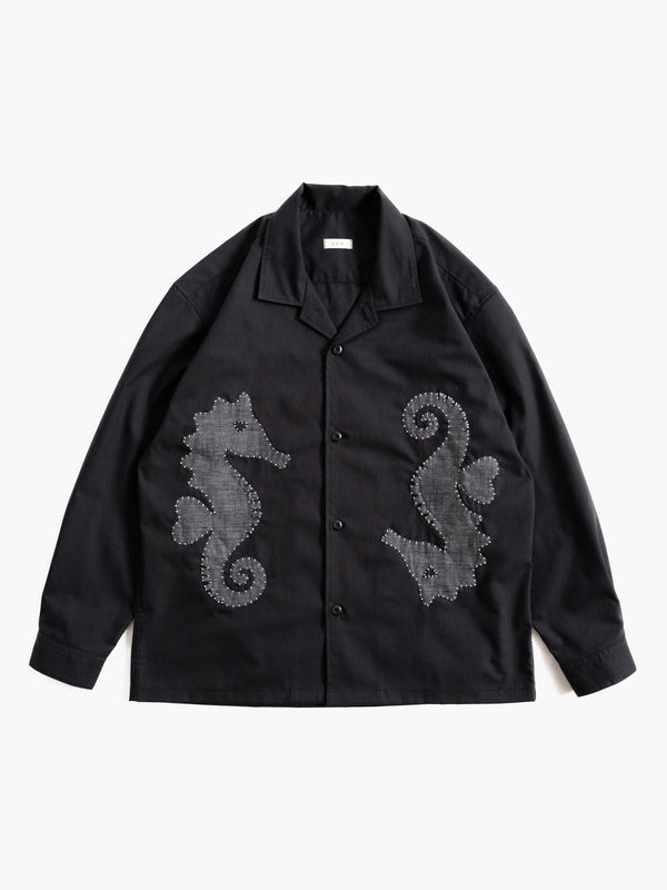 Hand-stitched Sashiko Shirt with Seahorse Motif No.039