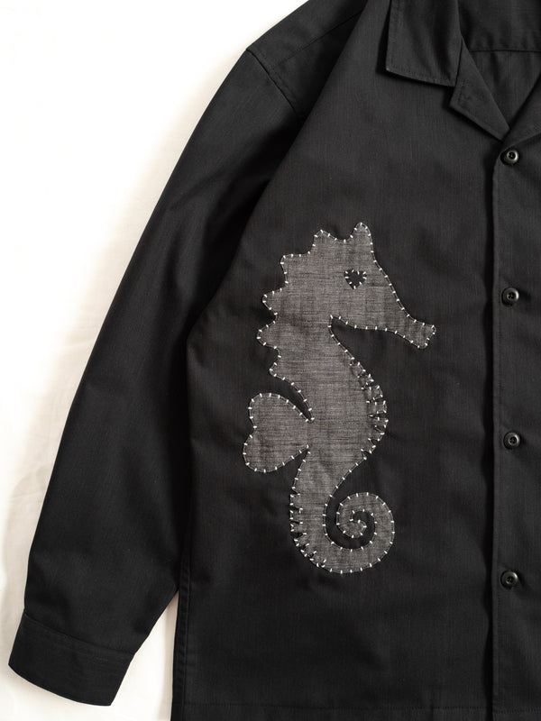 Hand-stitched Sashiko Shirt with Seahorse Motif No.039