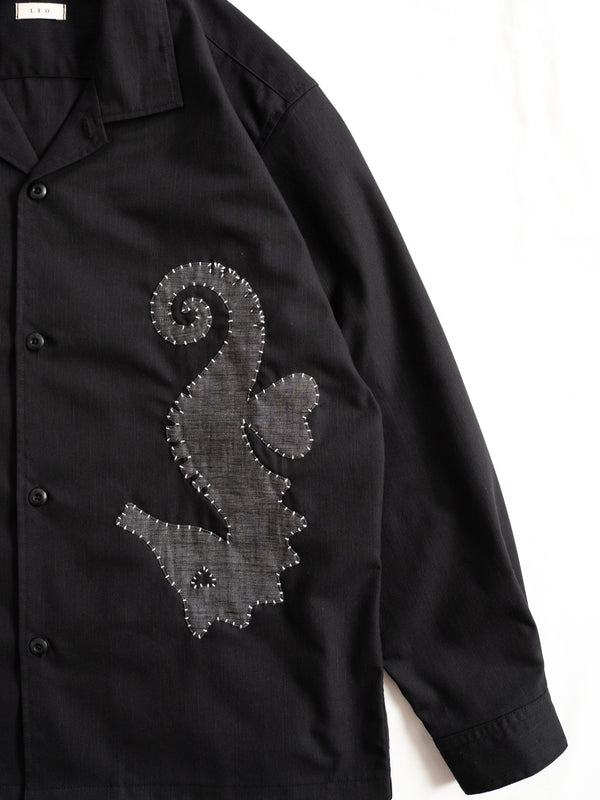 Hand-stitched Sashiko Shirt with Seahorse Motif No.039