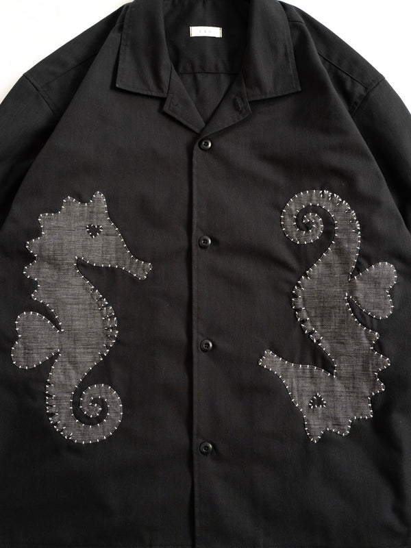 Hand-stitched Sashiko Shirt with Seahorse Motif No.039