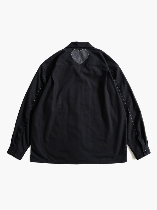 Hand-stitched Sashiko Shirt with Seahorse Motif No.039