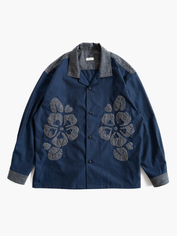Hand-stitched Sashiko Shirt with Cherry blossom Motif No.040