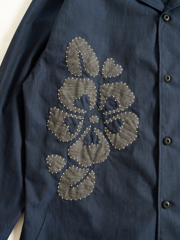 Hand-stitched Sashiko Shirt with Cherry blossom Motif No.040