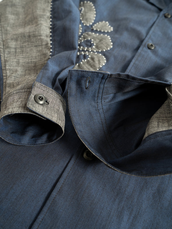 Hand-stitched Sashiko Shirt with Cherry blossom Motif No.040