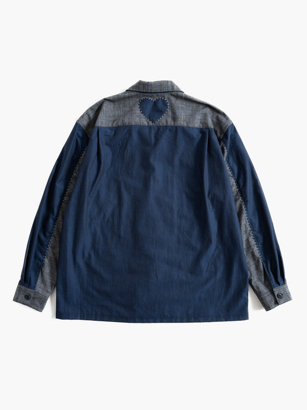 Hand-stitched Sashiko Shirt with Cherry blossom Motif No.040
