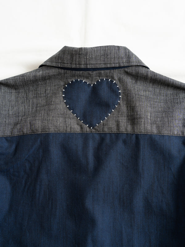 Hand-stitched Sashiko Shirt with Cherry blossom Motif No.040