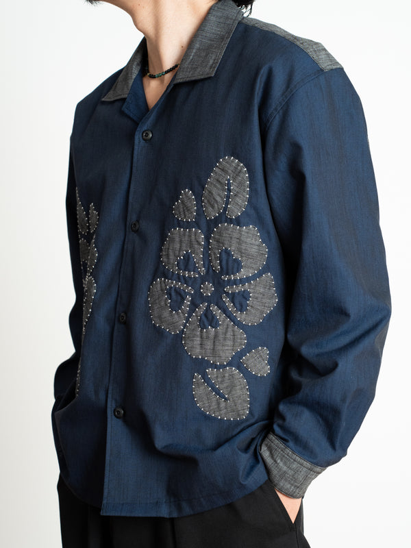 Hand-stitched Sashiko Shirt with Cherry blossom Motif No.040