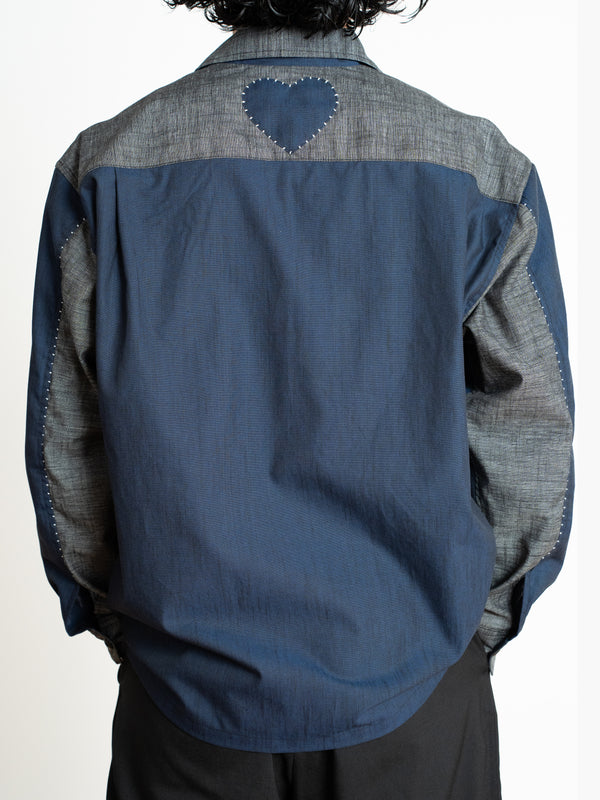 Hand-stitched Sashiko Shirt with Cherry blossom Motif No.040