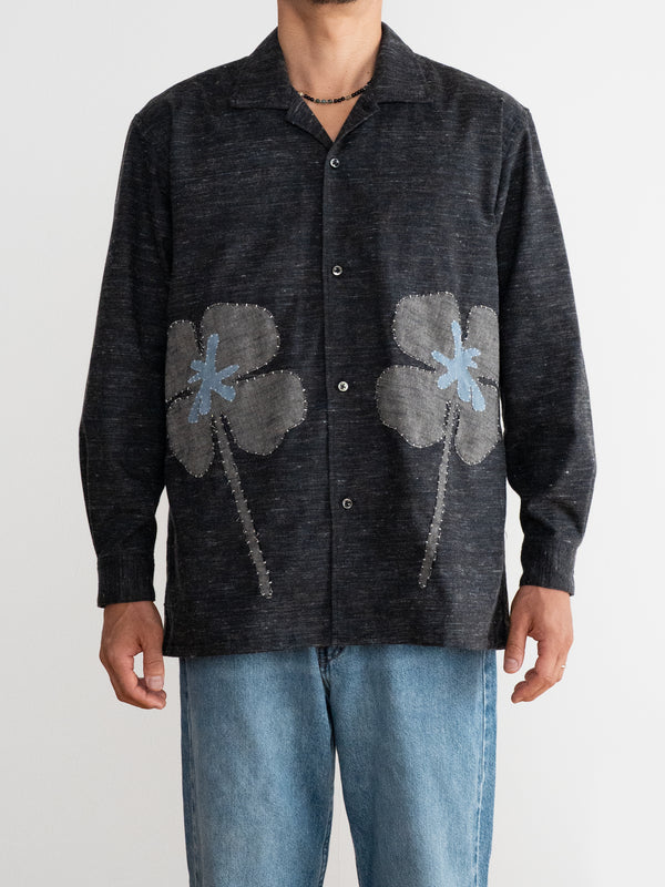Handmade Sashiko Shirt with Clover Motif