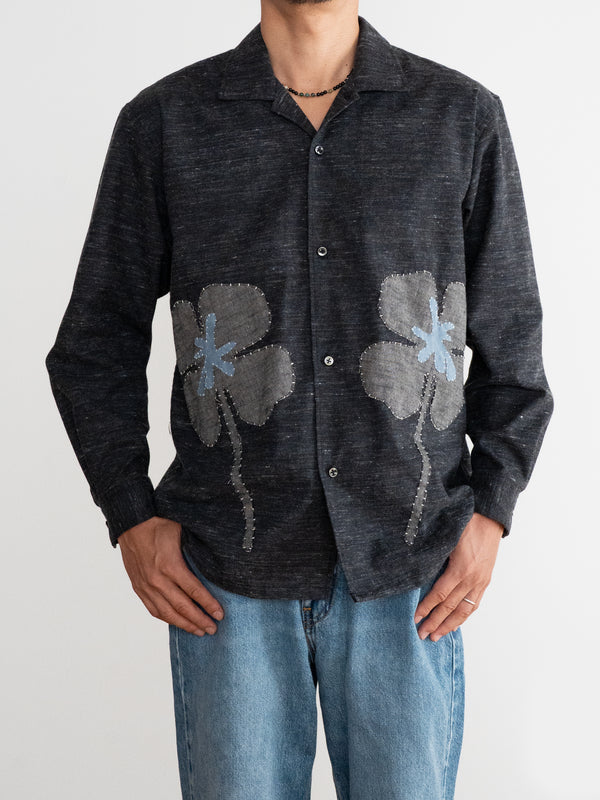 Handmade Sashiko Shirt with Clover Motif