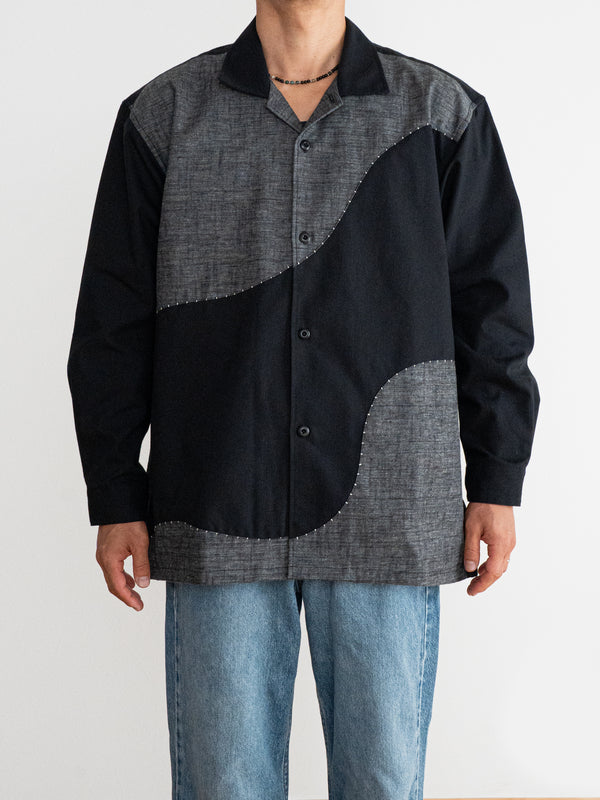 Handmade Sashiko Shirt with Wave Motif