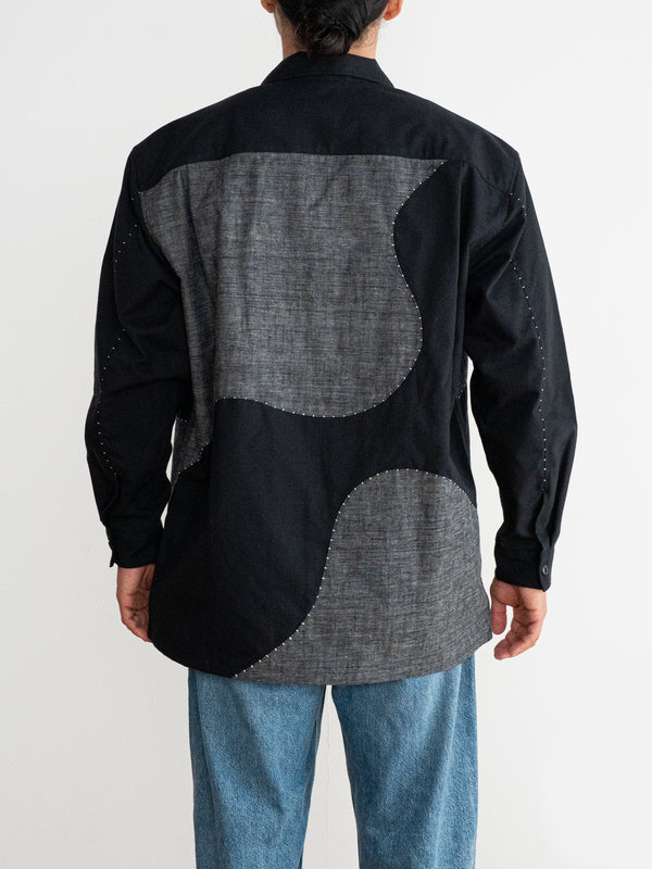 Handmade Sashiko Shirt with Wave Motif