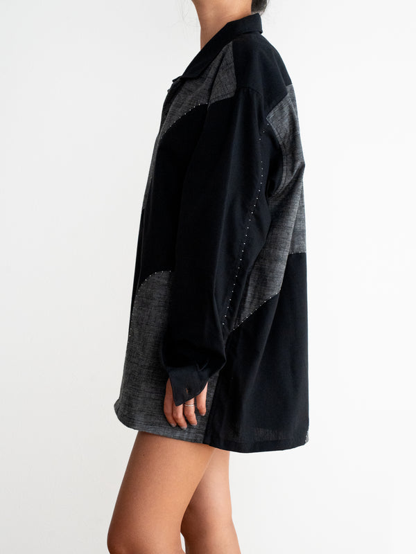 Handmade Sashiko Shirt with Wave Motif