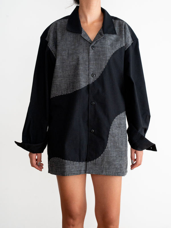 Handmade Sashiko Shirt with Wave Motif