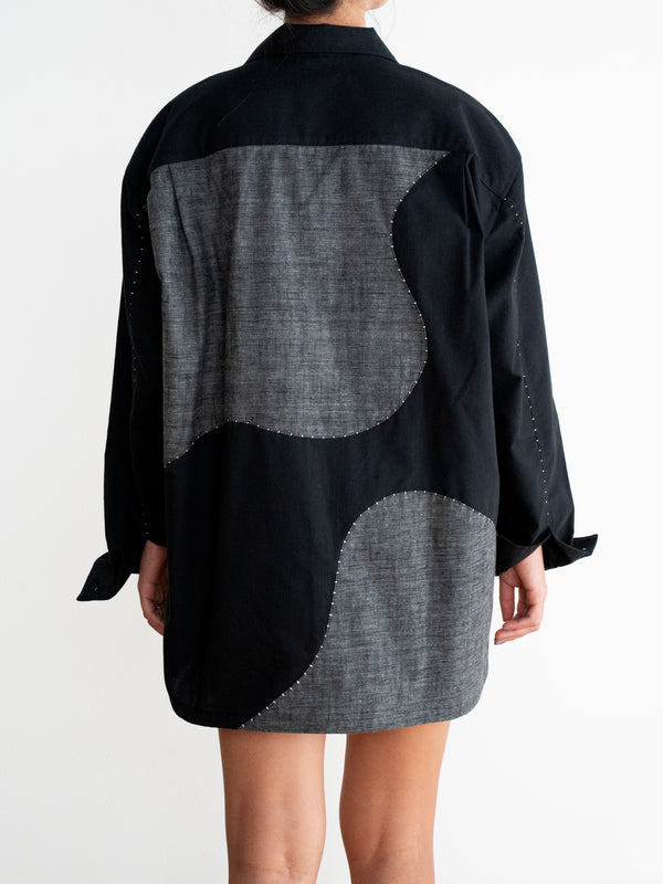 Handmade Sashiko Shirt with Wave Motif