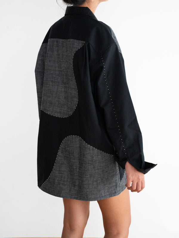 Handmade Sashiko Shirt with Wave Motif