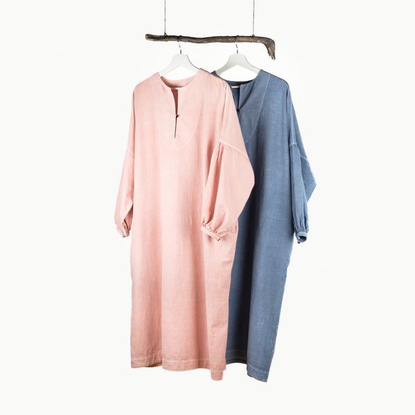 INDIGO GATHER LONG DRESS / BLUE