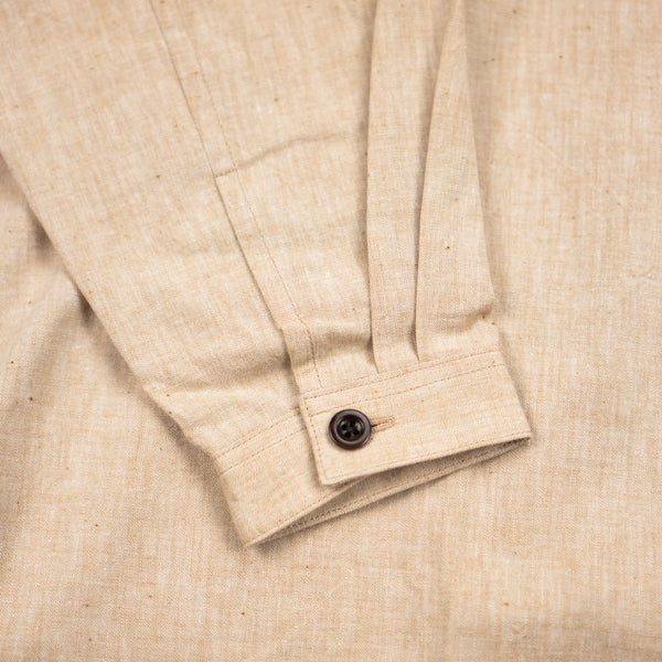 Open collar shirt / brown organic cotton / BEIGE