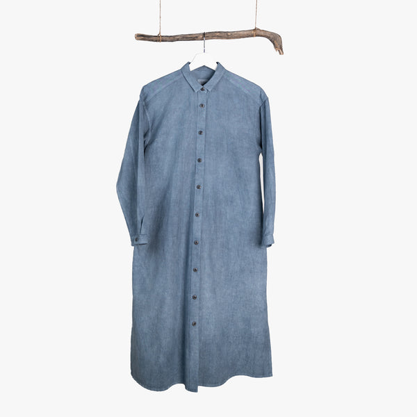 Indigo dyed shirt dress / organic cotton / NAVY